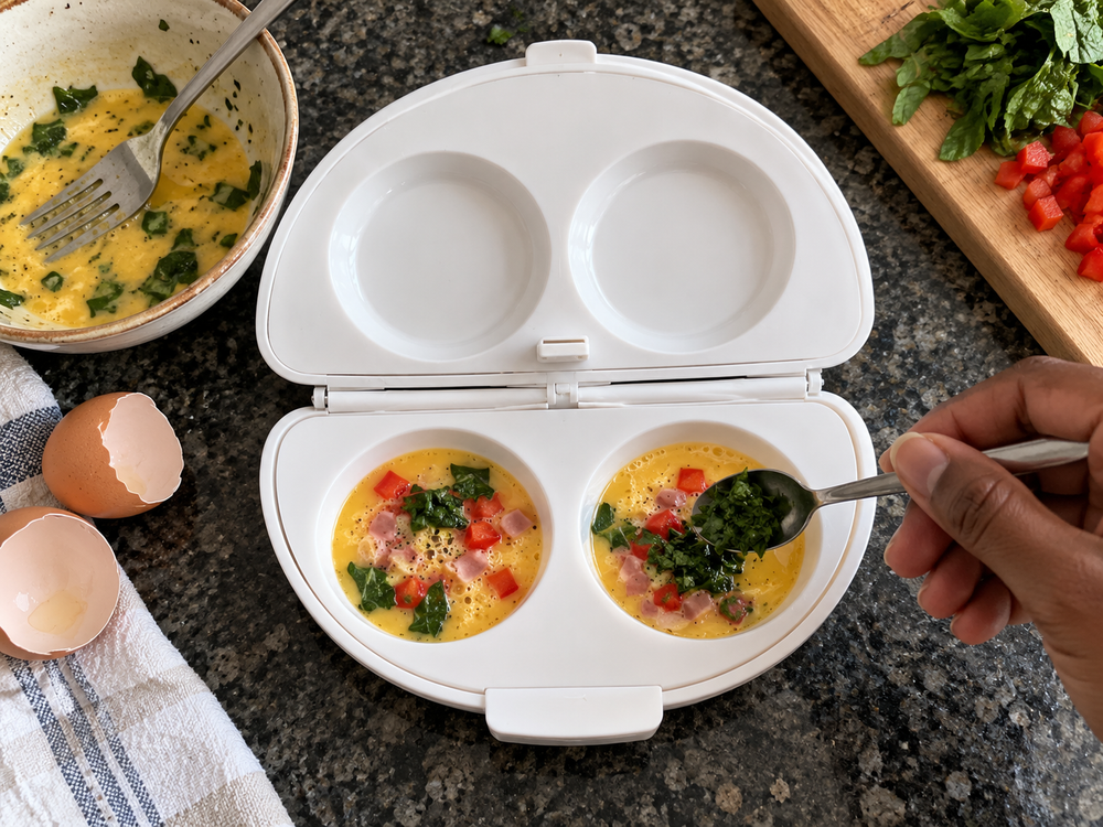 AI-generated illustration of a egg product use scenario; not a photograph of the reviewer