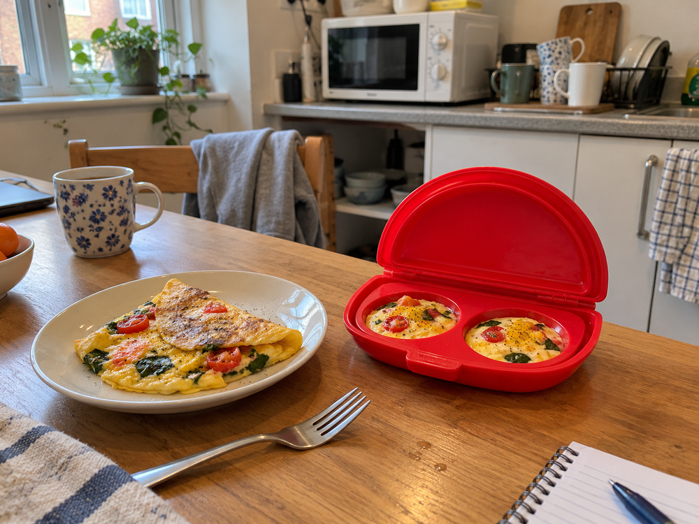 AI-generated illustration of a egg product use scenario; not a photograph of the reviewer