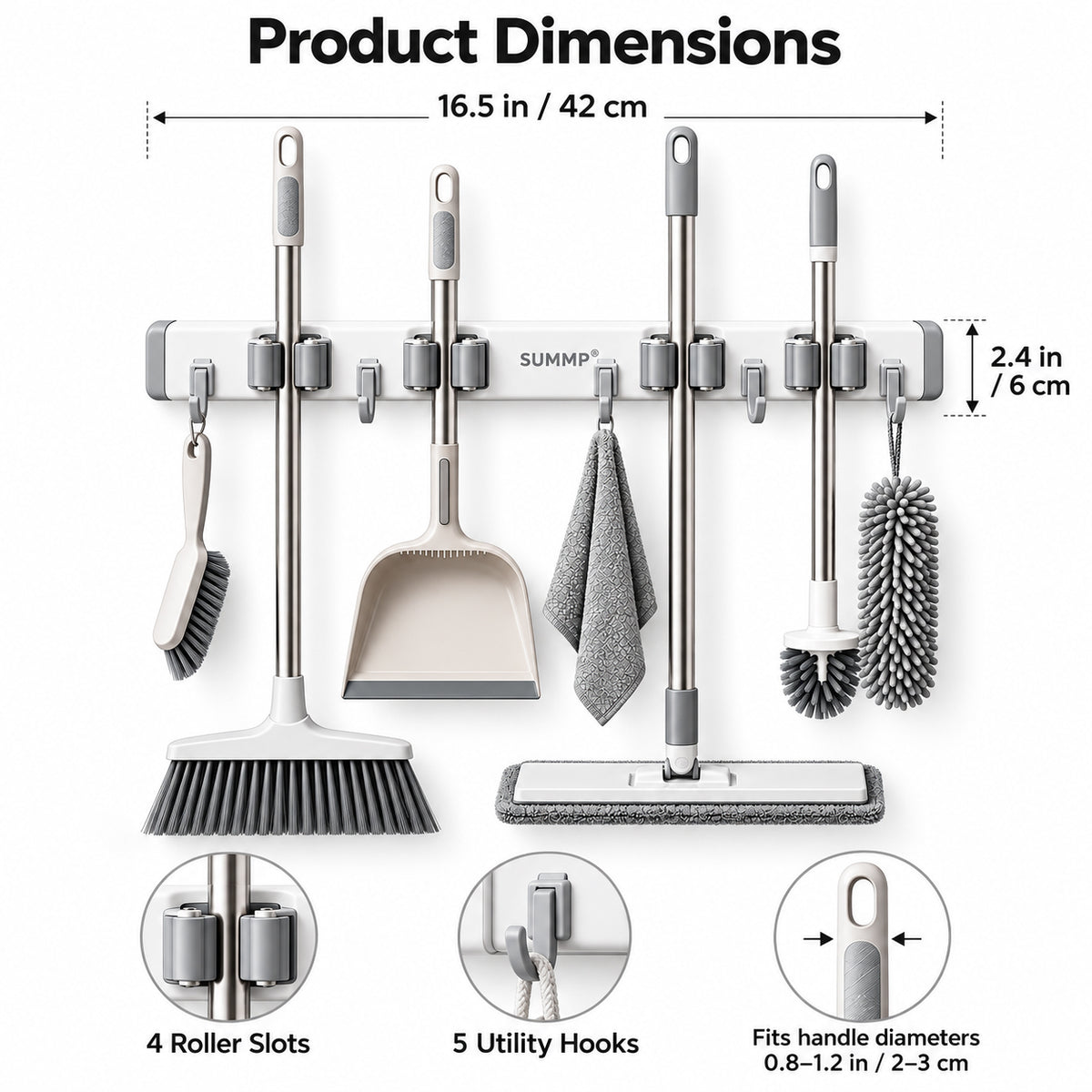 SUMMP® GripNest No-Drill Mop & Broom Holder Clear the Floor. Organize the Wall.