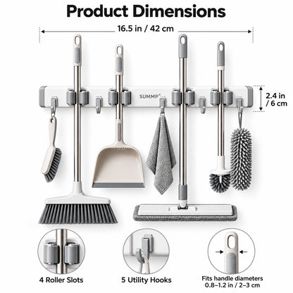 SUMMP® GripNest No-Drill Mop & Broom Holder Clear the Floor. Organize the Wall.