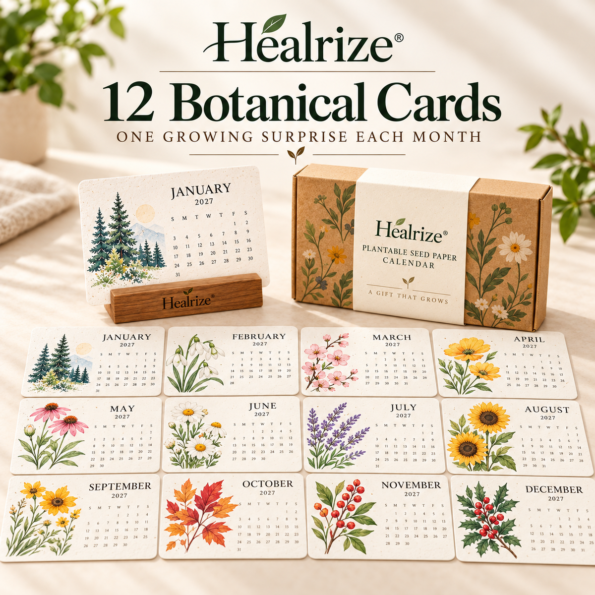 🌱 Official Store | Healrize® Plantable Seed Paper Calendar – 12 Months of Botanical Surprises, A Gift That Grows 🎁