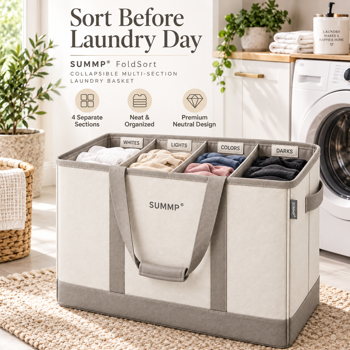 SUMMP® FoldSort 4-Section Laundry Basket