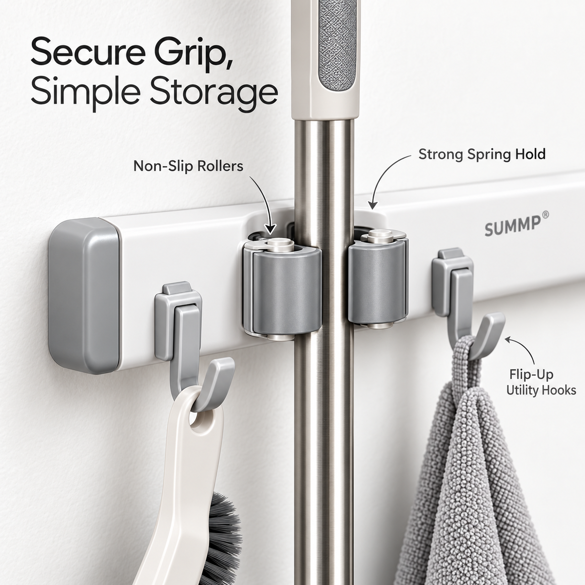 SUMMP® GripNest No-Drill Mop & Broom Holder Clear the Floor. Organize the Wall.