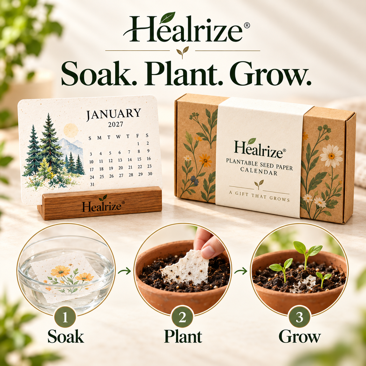🌱 Official Store | Healrize® Plantable Seed Paper Calendar – 12 Months of Botanical Surprises, A Gift That Grows 🎁