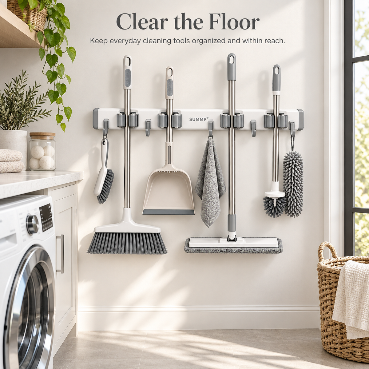 SUMMP® GripNest No-Drill Mop & Broom Holder Clear the Floor. Organize the Wall.