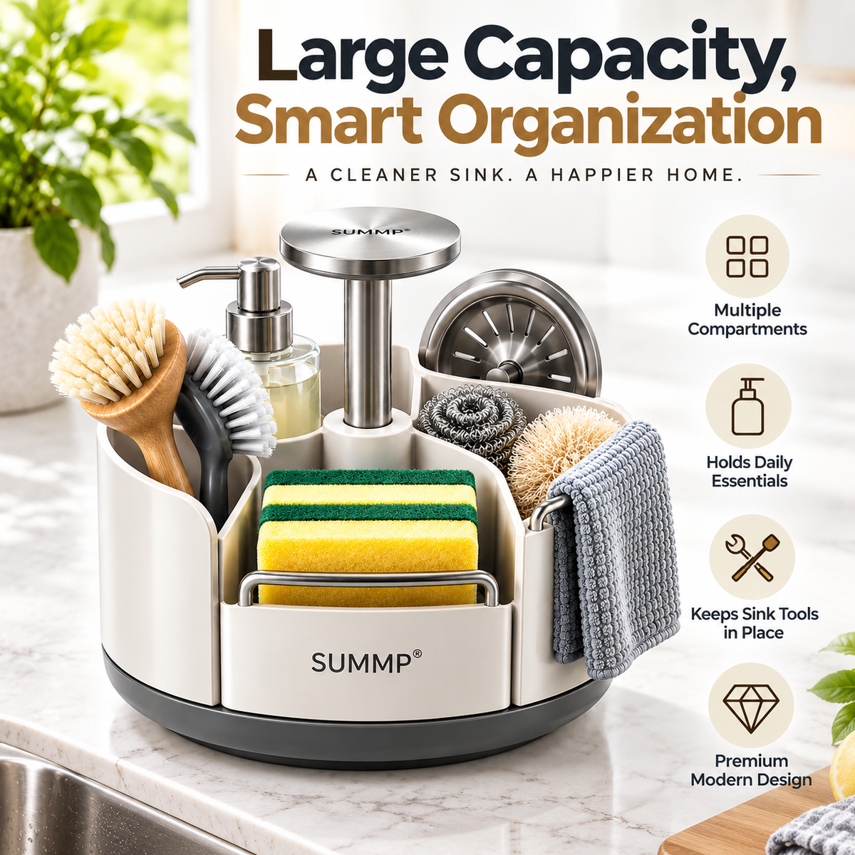 SUMMP® SpinNest 360° Rotating Sink Organizer Everything You Need. Right Within Reach.