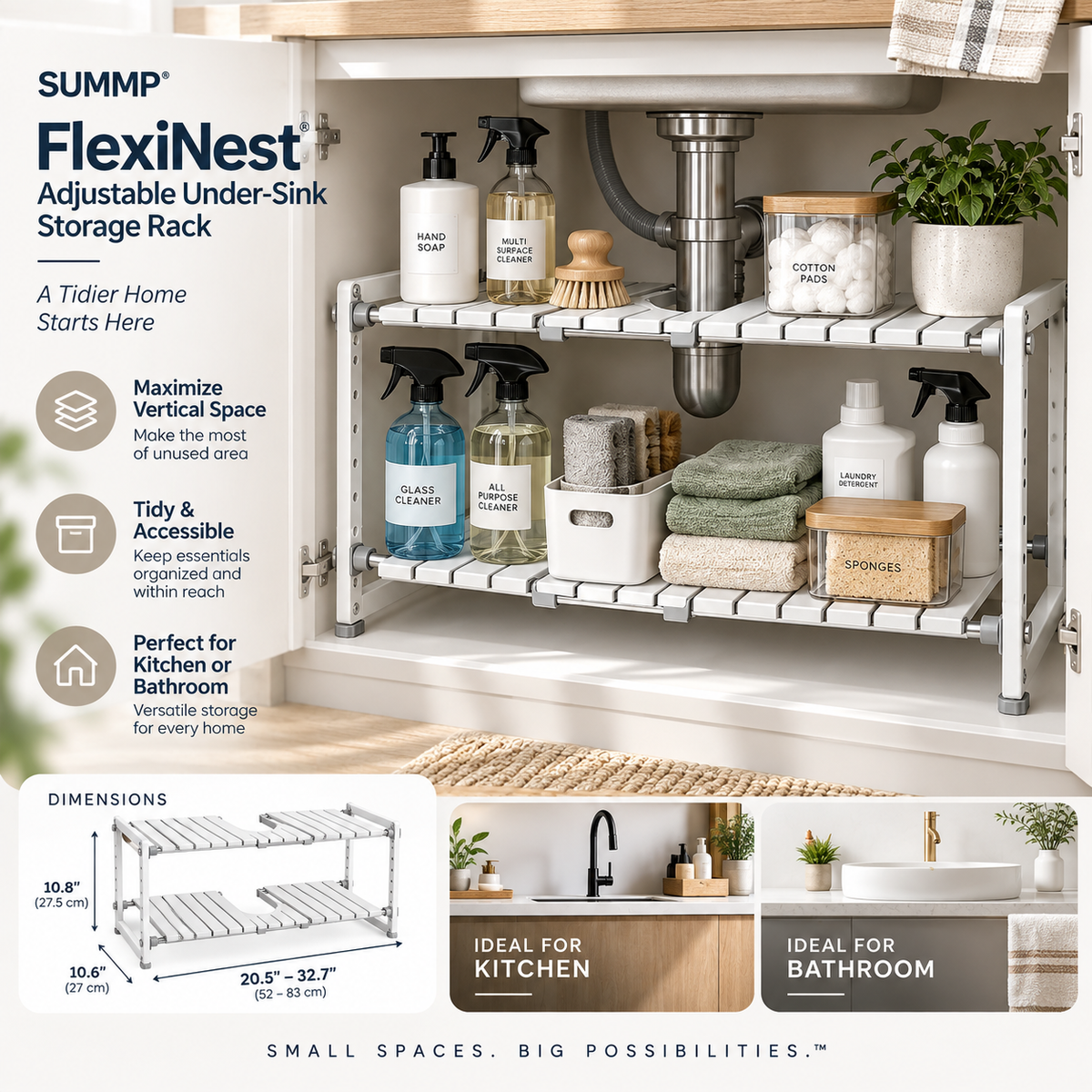 SUMMP® FlexiNest Adjustable Under-Sink Storage Rack