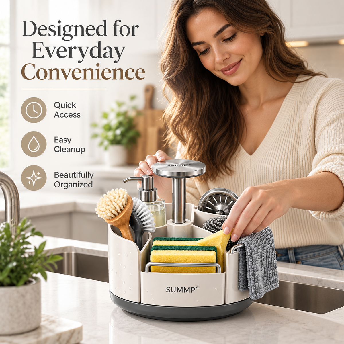 SUMMP® SpinNest 360° Rotating Sink Organizer Everything You Need. Right Within Reach.